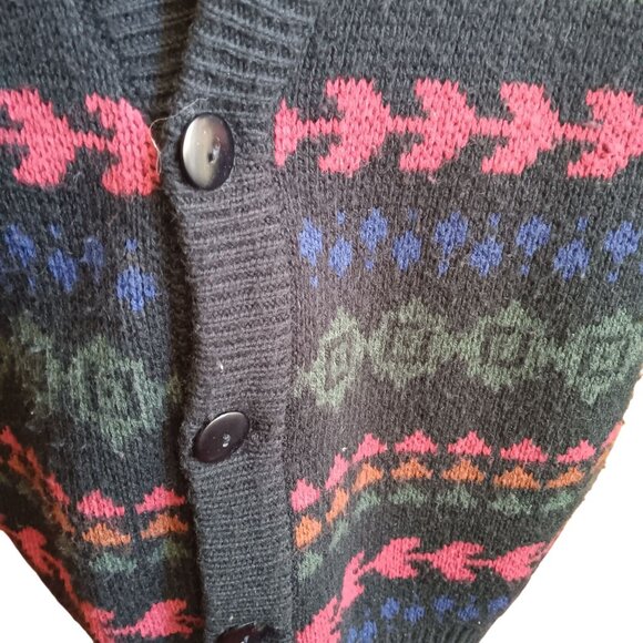 XL 80s Vintage Graphix Cardigan Sweater Ugly Geometric Pattern Black Cosby - Picture 3 of 7
